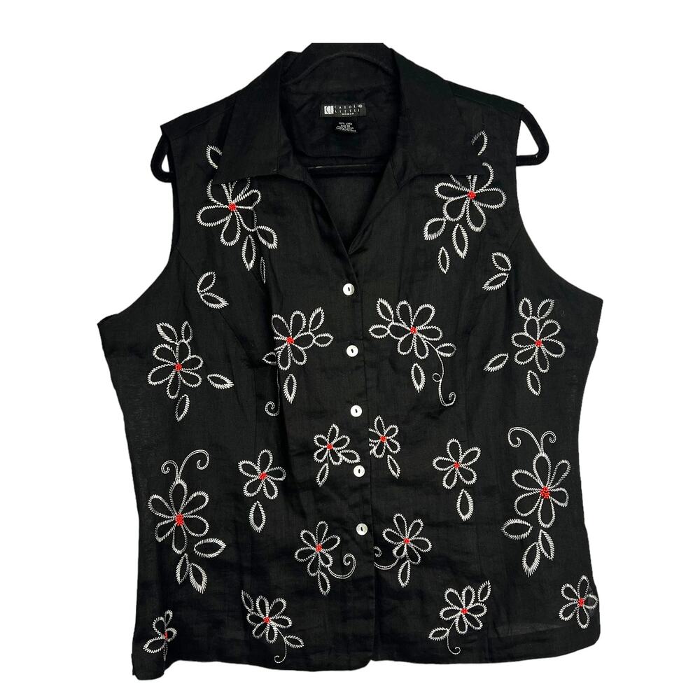 CAROLE LITTLE Woman’s 100% Linen Embroidered Beaded Blouse 1X Whimsigoth